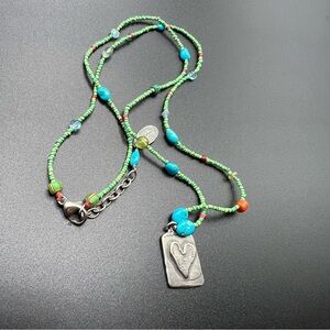 Jes MaHarry Turquoise Beaded Necklace – Sterling Silver Double-Sided Pendant 24"
